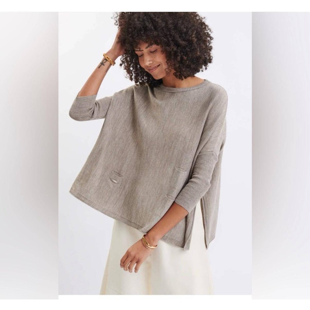 Mer Sea &‎ Co Womens Oversized Poncho Sweater Gray One Size Crew Neck Pockets
